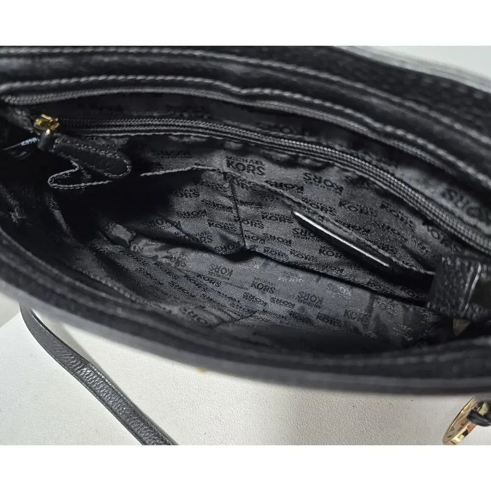 Michael Kors Jet Set Messenger Bag Black Leather Crossbody